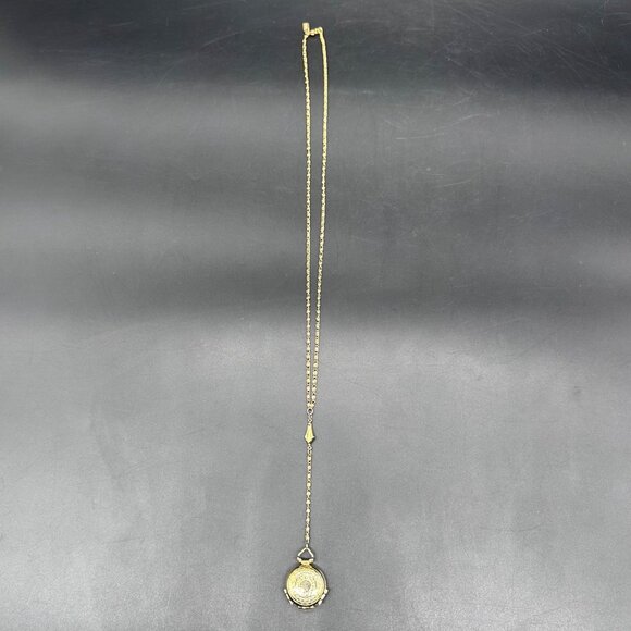 Vintage 1928 Signed Gold Tone Butterfly Locket Pendant Necklace Long Chain Retro - Picture 3 of 11